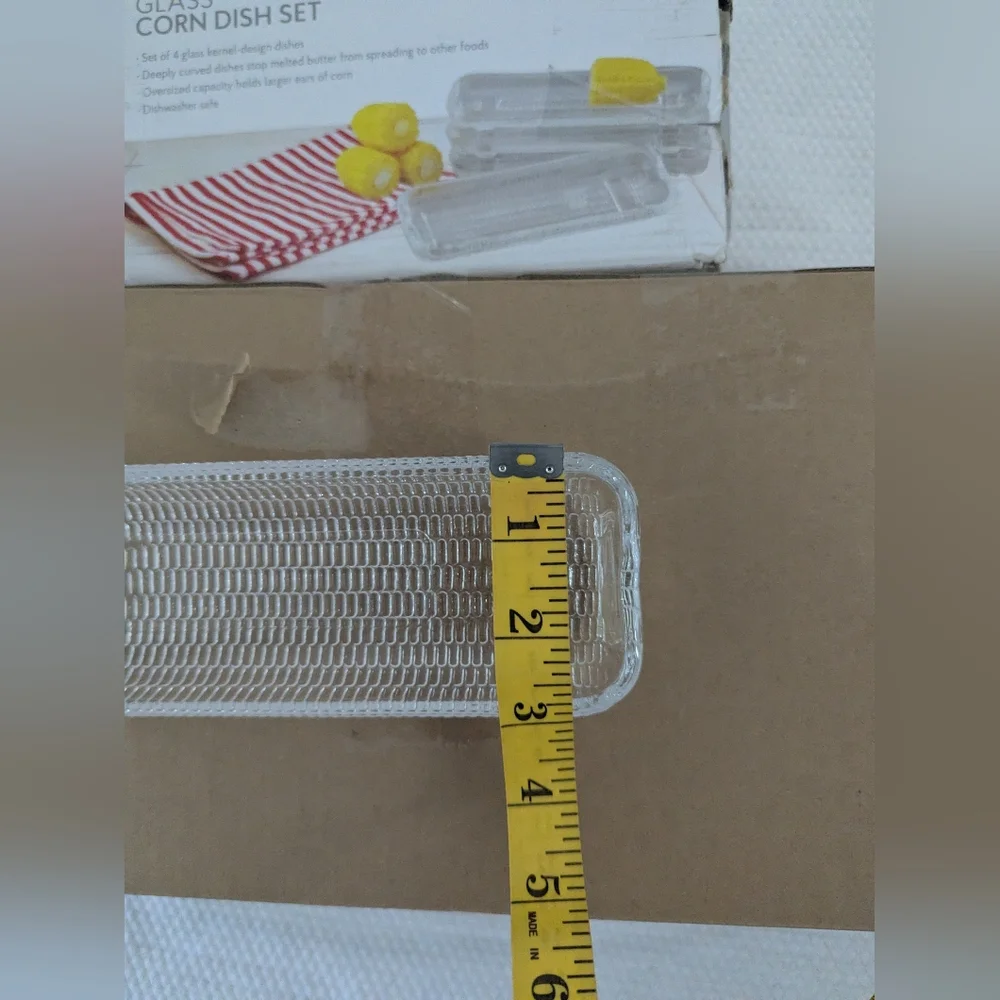 New 4 Vintage Clear Glass CORN ON THE COB Individual Serving Dish HOLDERS .